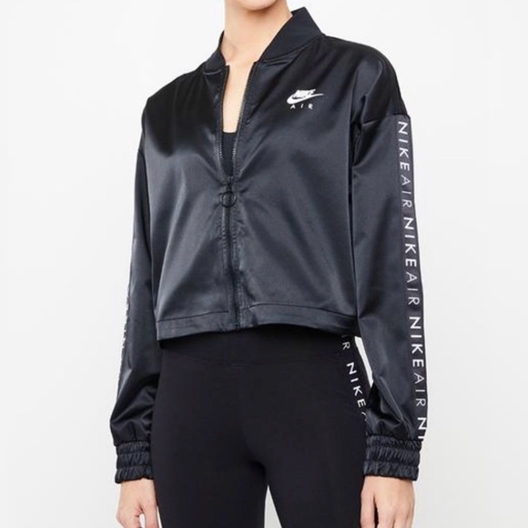 Nike Air Satin Track Crop Jacket Black Size Small - Picture 1 of 11
